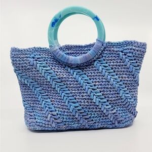 Hand Crafted Lavender Blue Crochet Tote with Aqua Round Handles